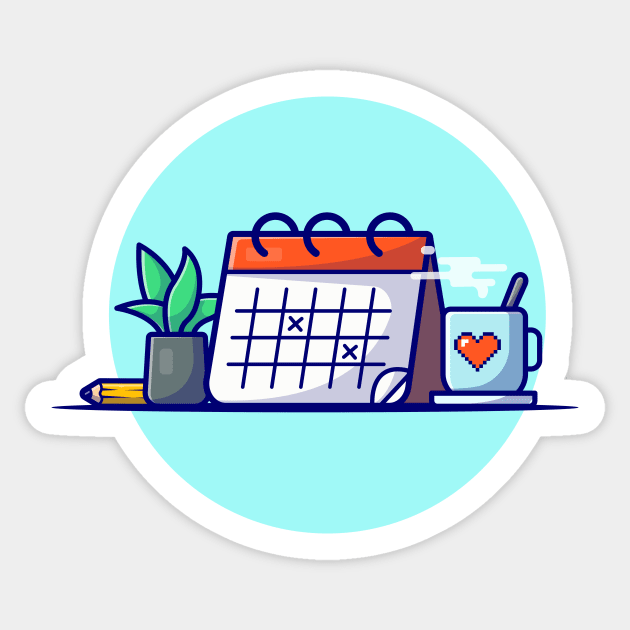 Calendar With Coffee, Plant And Pencil Sticker by Catalyst Labs